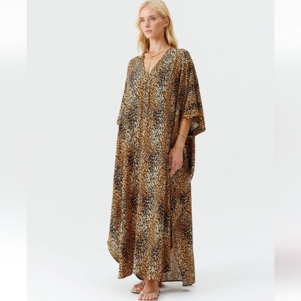 Melissa Odabash Leopard Print Maxi Dress in Brown and Black